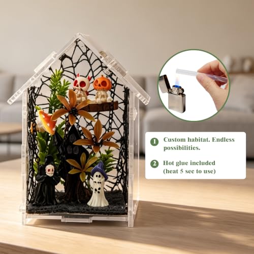 Image of 18pcs Jumping Spider Enclosure Kit with Gothic Decor | Scratch-resistant acrylic, 1mm vent, magnetic lock for spider, mantis, tarantula habitat