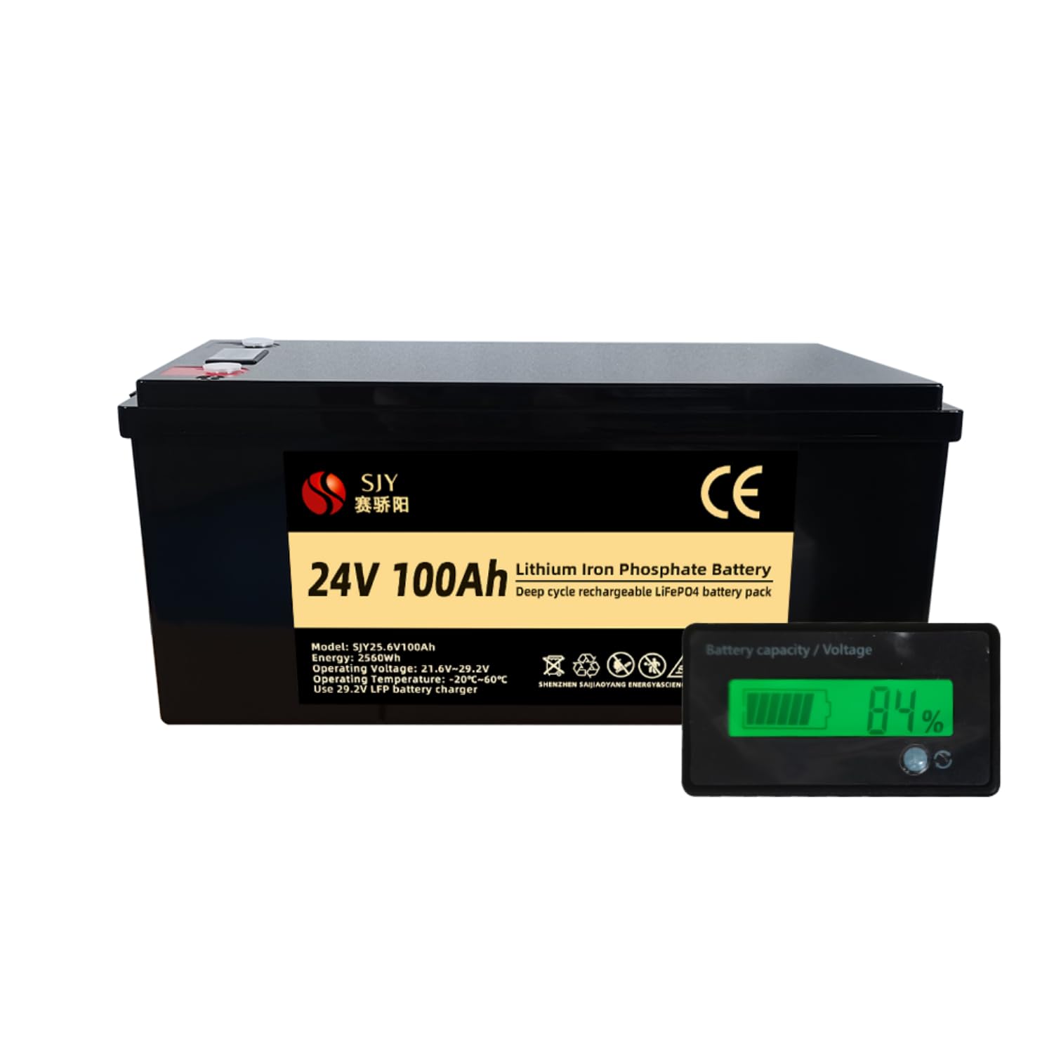 SaiJiaoYang 24V 100Ah Mini Deep Cycle Lifepo4 Battery for RV Solar Camping Cabin Marine and Off-Grid System Home Energy Storage, Up to 15000 Deep Cycles