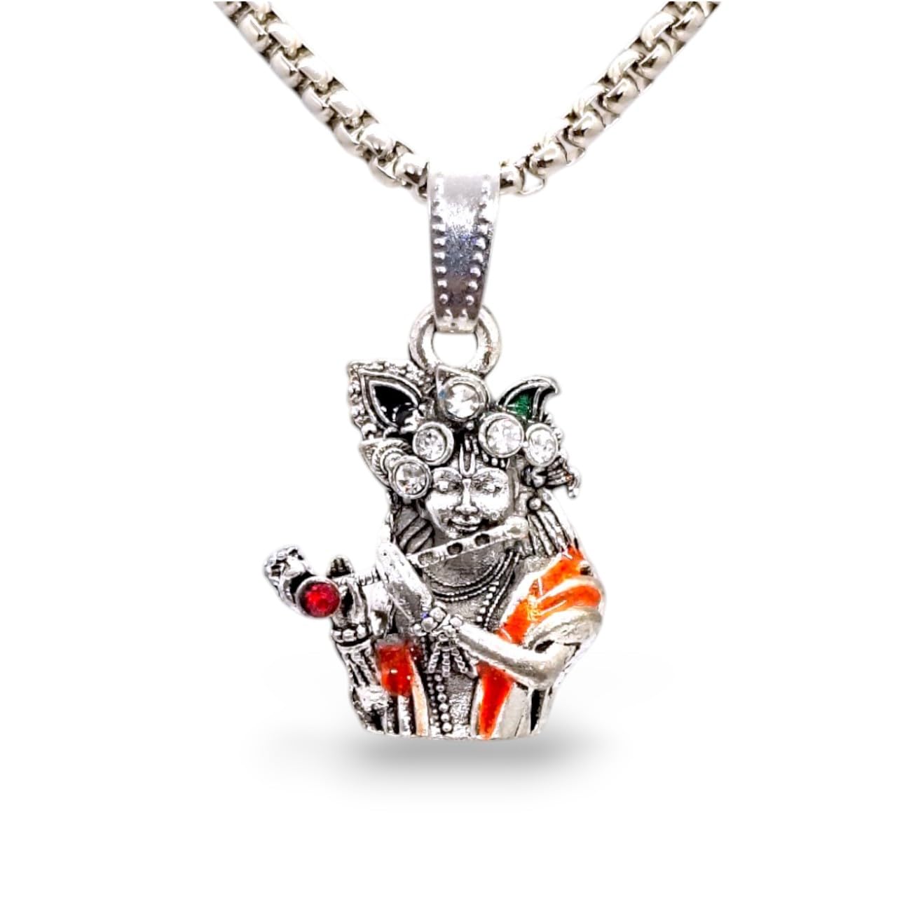 Silver Lord Krishna Locket God Pendant Chain for Men and Women Fashion with Stainless Steel Chains for Boys Stylish Religious Chain Gifts (Pack of 1)-image-36