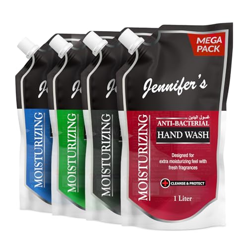 Jennifers Hand Wash Refill Pouch 1L Assorted - Extra Moisturizing Cleanses & Protects Kills 99.9% Germs Hydrating Formula Refreshing Scent