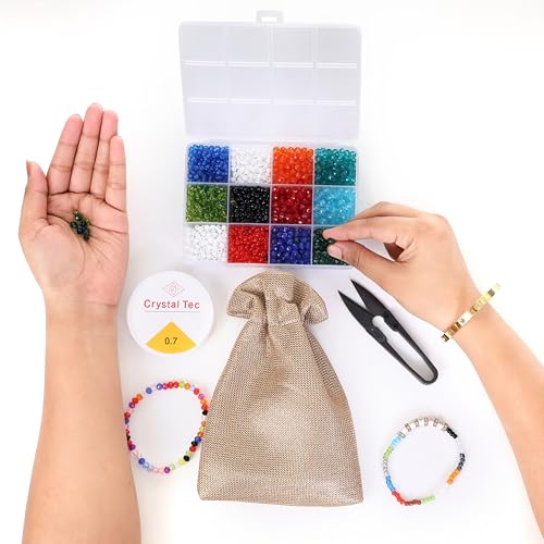 Image of Ambitieux DIY Bracelet Making Kit for Girls - 12 Types Colorful Beads with Charms, Elastic Thread, Earrings, Clasps & Rings - Jewellery Craft Kit for Kids, Birthday Return Gift, Rakhi Special Set for 2 3 4 5 6 7 8 9 10 years (Seed Beads 3)