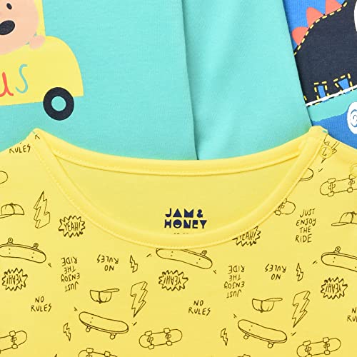 Image of Amazon Brand - Jam & Honey Baby Boy's Full Sleeves T-Shirt | 100% Cotton Printed Regular Fit T-Shirts | New Born Baby Clothes - 0 to 24 Months (Pack of 3)