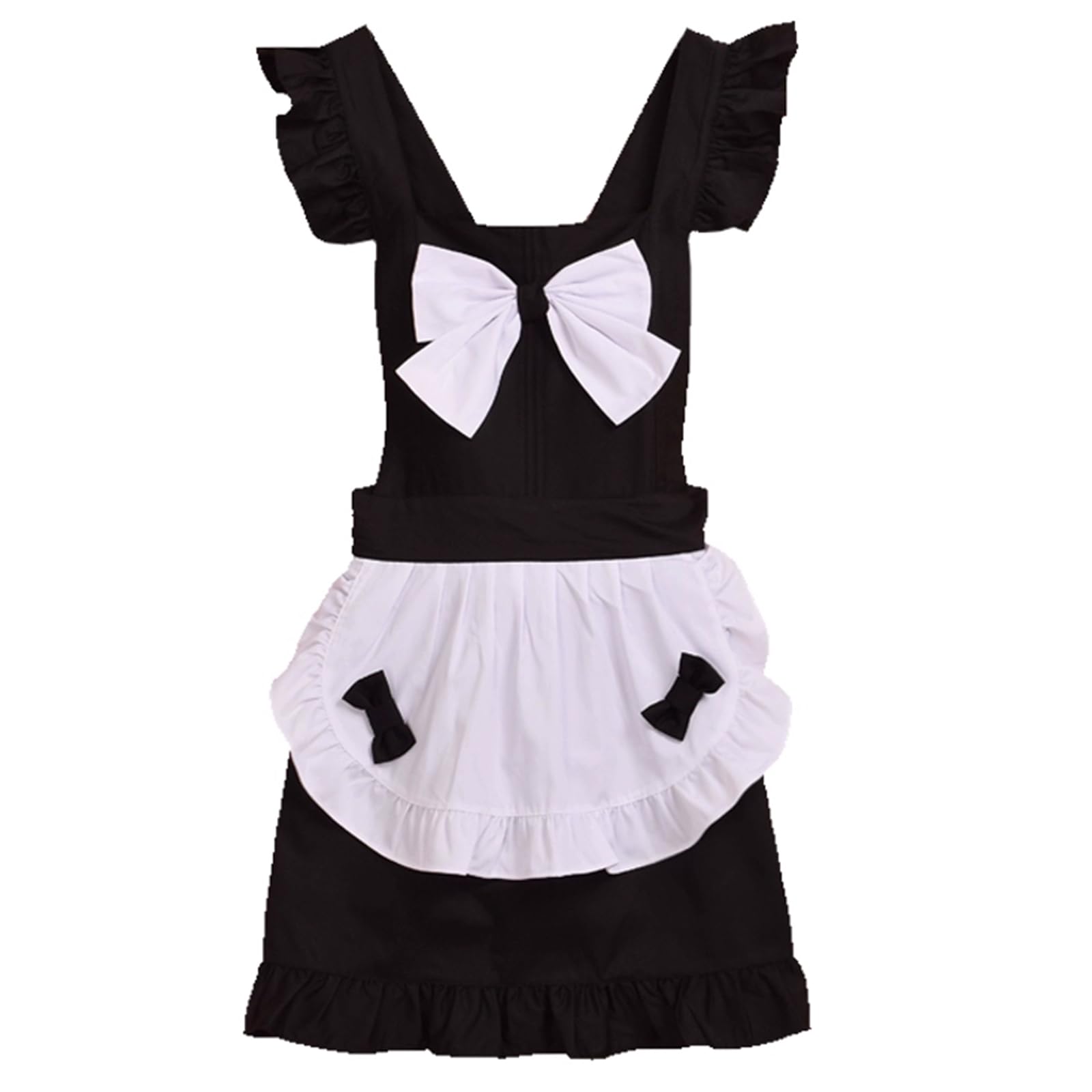 Tablier Cuisine Soubrette pour Femme Et Fille Rétro Tablier À Volants pour La Pâtisserie Et Le JardinageBlack,One Size