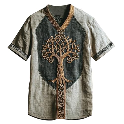 JHBTFQ Viking T-Shirt for Men's 3D Printed Summer Linen Short Sleeve Yggdrasil/Tree of Life Women Tops Nordic Gift,Tree of Life c,L