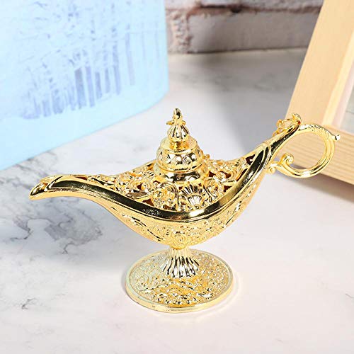 Lâmpada de óleo de gênio mágico da Aladdin, lâmpada de metal esculpida vintage lendária para fantasi