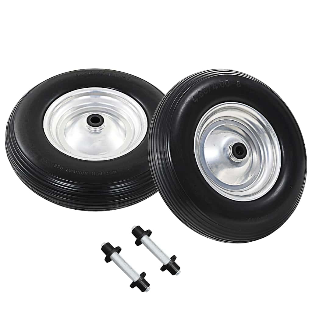 2x Schubkarrenrad 4.00-8 Vollgummi PU-Rad pannensicher inkl. Achse 390 mm für Sackkarre Bollerwagen Gartenwagen