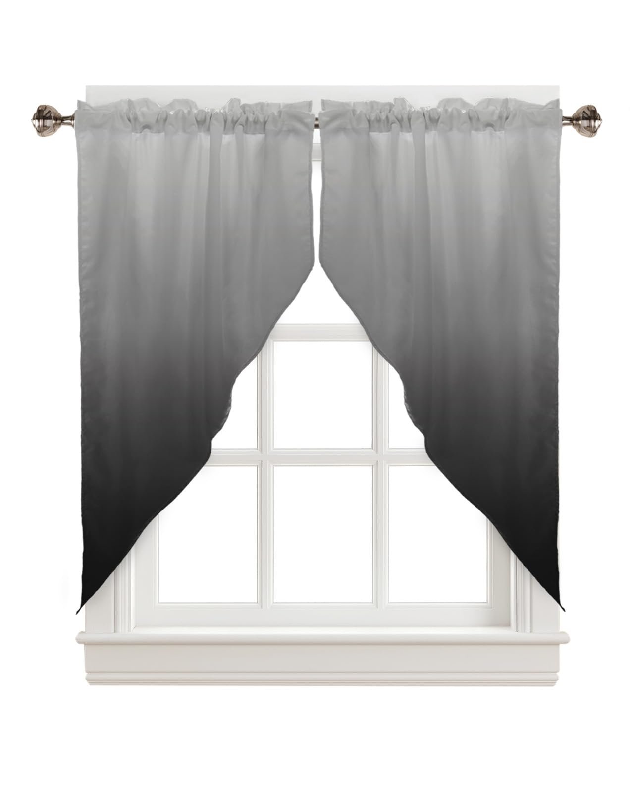 BEMIGO Swag Valances for Windows, Ombre Black Gray Rod Pocket Kitchen Window Curtains Over Sink, Gradient Color Window Curtain Panel Swag Curtains