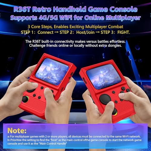 Image of R36T Retro Game Console, Handheld Game Console with 3.5in IPS HD Screen, Video Game Consoles Supports WiFi Networked Fighting and OTG, 3500mAh Battery, 64GB TF Card, Red