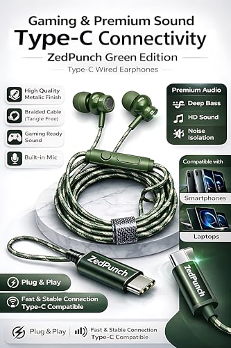 Image of Type-C Wired Earphone with Mic, 10mm Dynamic Bass Driver, Magnetic in-Ear Headphones, Metal Build, Low Latency Sound for Gaming, 3 Button Control, HD Calling, Voice Assistant (Raddish Brown)