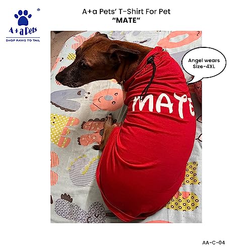 Image of A+A Pets Graphic Printed Mate Premium Tshirt | for Dog, Puppy, and Cat | Round Neck | Breathable Costumes Soft, Light Weight Apparel | 100% Cotton (6XL, Red)