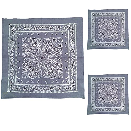 GIRRIJAUnisex Cotton Printed Bandanas (Steel Gray, Free Size) - Pack of 3 Pieces