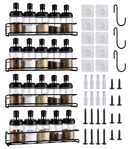 FAOKZE Gewürzregale Wand 4er Set, Küchenregal Wand hängend Selbstklebend Gewürzregal Ohne Bohren für Küchenablage,Schrankeinsatz,Organizer,Badregal.(35x7.5x6cm) Cover