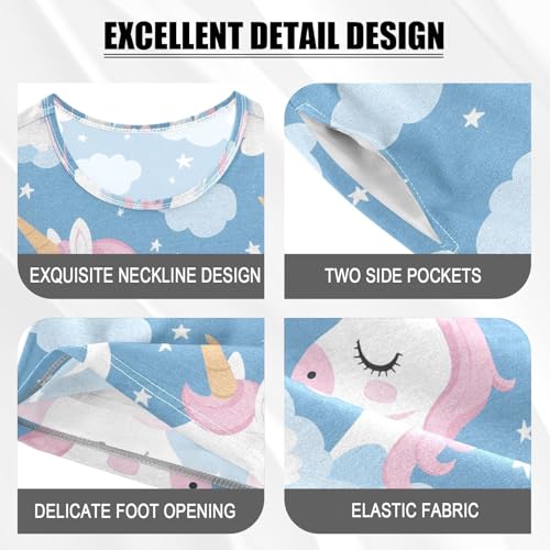ALAZA Unicorn Moon Star Blue Pajamas Short Sleeve 2 Piece Sleepwear Top and Bottom Pajama Set Unisex4
