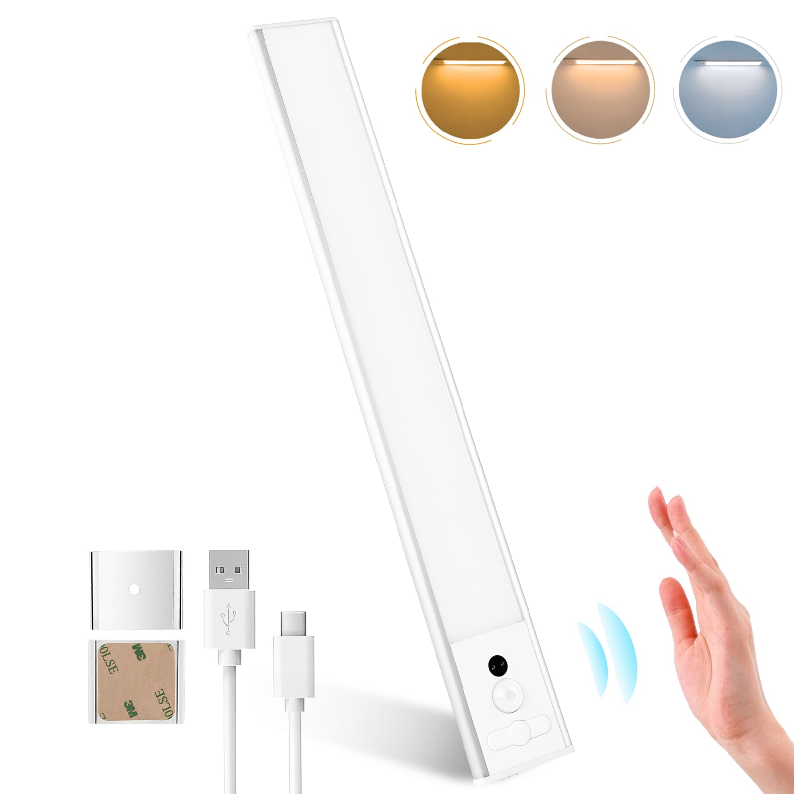 106LED Under Cabinet Lighting, Upgraded Motion Sensor Plus Hand Wave Sensor Closet Light, 2200mAh Rechargeable Wireless Under Counter Light, Dimmable Magnetic Stair Cupboard Light, 1PACK