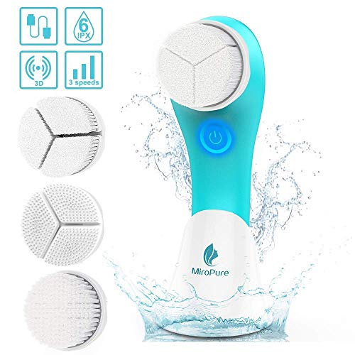 Facial Cleansing Brush, 3D Facial Brush Heads Design, Vibration Waterproof Facial Cleansing Brush, 3 Brush Heads and 3 Settings, Deep Cleansing, Gently Exfoliate and Remove Blackhead