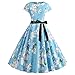 SHOBDW Damen Vintage Kurzarm Floral Dress lässig Abend Party Prom Swing Kleid Damen 1950er Vintage Cocktailkleid Rockabilly Retro Schwingen Kleid Faltenrock