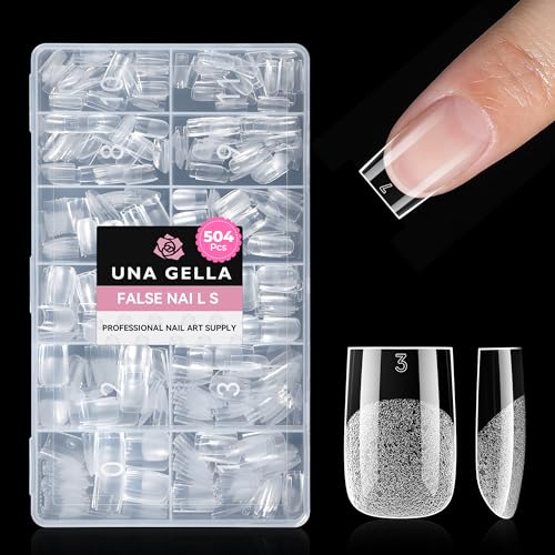 Image of UAN GELLA Short Sharp Square Nail Tips 504pcs Short Square Press on Nails Pre Etched Acrylic Fake Nails for Full Cover Nail Tips DIY Nails Salon at Home 12 Sizes