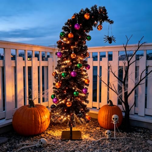 HipTree 5ft Prelit Black Halloween Christmas Tree with 100 Orange Lights