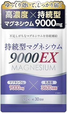 （12:30時点） 【高濃度✕持続型】 マグネシウム サプリ 持続型マグネシウム9000EX【乳酸菌3600億個】90粒30日分Fufupure (1袋)