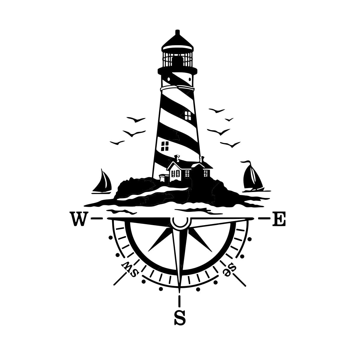 Lzhouting Wall Stickers 2945 Camping Rv Caravan Lighthouse Comb Of The Winds Compass Car Offroad Decal Sticker Vinyl Vehicle Kids Room Large - 44X60cm