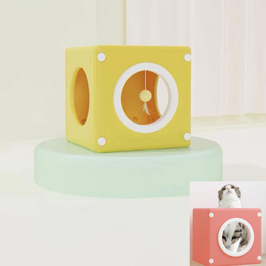 Cute Plastic Cat House,Washable Cat Bed,Cat Maze, Cat Tunnel, Waterproof Cat Bed,Small Dog House,Little Pet Bed, Cat Furniture Outdoor Indoor (I)