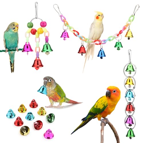Image of Hypeety Parrot Chew Toys Swing Colorful Bells Chandelier Bird Hanging Toy Parrot Cage Craft Toys Cages African Grey Conure Cockatiel 4PCS Set