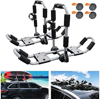 HUIMENG Kayak Roof Rack 4-in-1 Folding Adjustable Bilateral J-Shaped Roof Rack for Kayak/Surf/Ski Roof Carrier Rack with 4 PCS Tie Down Straps On Rooftop Mount on Car SUV Truck Crossbar