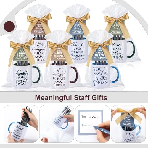 Baderke 36 Pcs Employee Appreciation Gifts Include 6 Set Thank You Staff Mug Gift Set 12 oz Appreciation Mugs Inspirational Pens Tags for Christmas Employee Staff Team(Classic,Blue Green Brown)