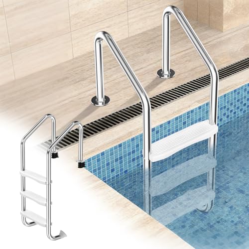 Swimming Pool Ladder for Inground Pools, 3-Step 304 Stainless Steel Pool Stairs with White Non-Slip Step Pads, Rugged & Durable for Indoor/Outdoor Pool, Supports 330 lbs