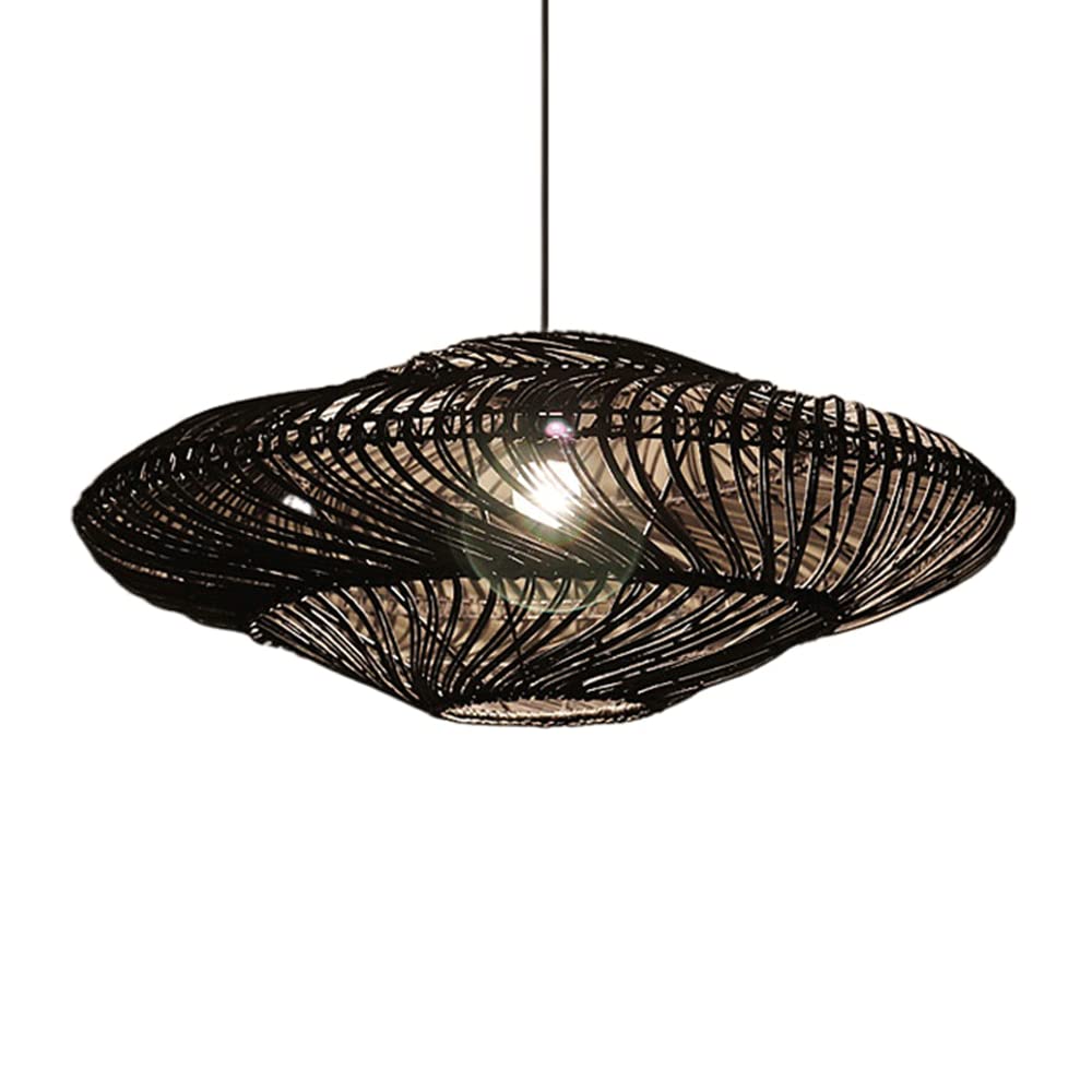 LYMSXAZOU Natural Wicker Chandelier, Rattan Basket Ceiling Pendant Light Shade E27 Height Adjustable Suspended Industrial Hanging Lights For Kitchen Island Dining Room Living