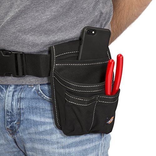 Dickies Storage Pouch For Tool And Work Belts, 4 Pockets, Cushioned Slip Pocket, Durable Canvas, Snap-Back Compatible With 3-Inch Belts, Black #TOP3