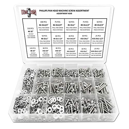New Deal Stainless Steel Phillips Pan Head Machine Screws Bolts Nuts Washers Assortment Kit - 1921 Pcs!