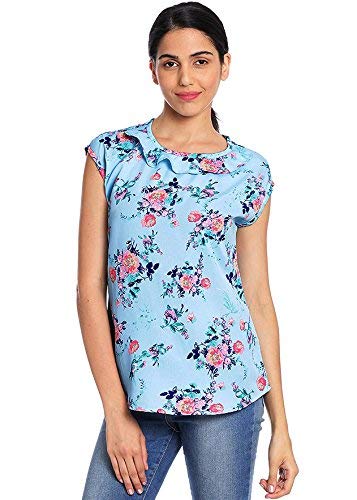 Image of Light Blue Floral Women Ruffle Top