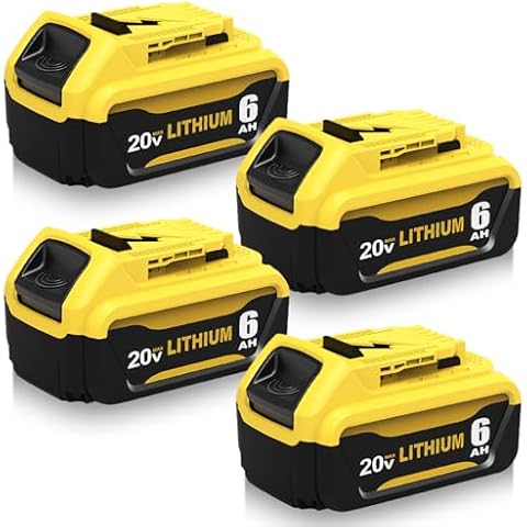 4Packs High 6.0Ah DCB206 Replacement for Dewalt 20v Max Battery Lithium Compatible with Dewalt 20V Battery Compatible with Dewalt Battery 20v DCB201 DCB203 DCB207 DCB206 DCB204 Cordless Tools (Yellow) Cover