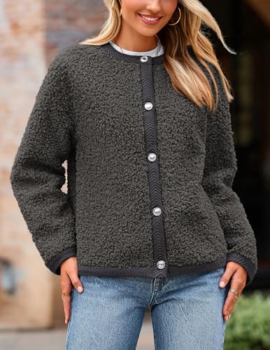 Image of PRETTYGARDEN Women's Faux Fur Coat 2026 Fall Fuzzy Fleece Button up Shearling Cropped Jackets Winter Trendy Outerwear