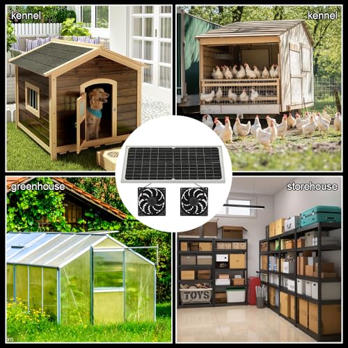Nzkeuf Solar Ventilator, 16W Solarpanel Ventilator mit DC Doppelventilator, Solar Lüfter Solarventilator, Ventilators Solarbetrieben für Kleine Hühnerställe, Gewächshäuser, Fenster Auspuff