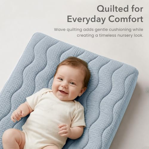 Image of Konssy 2 Pack Quilted Muslin Changing Pad Cover, Waterproof Layer 32 inch x 16 inch