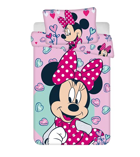 Jerry Fabrics F - Bettwäsche - Minnie Maus - Disney - 2-teilig - Kinder - Bettbezug - Wendbar - 100 x 135 - Kissenbezug - 40 x 60 cm - Bettwäsche - 100 % Baumwolle Cover