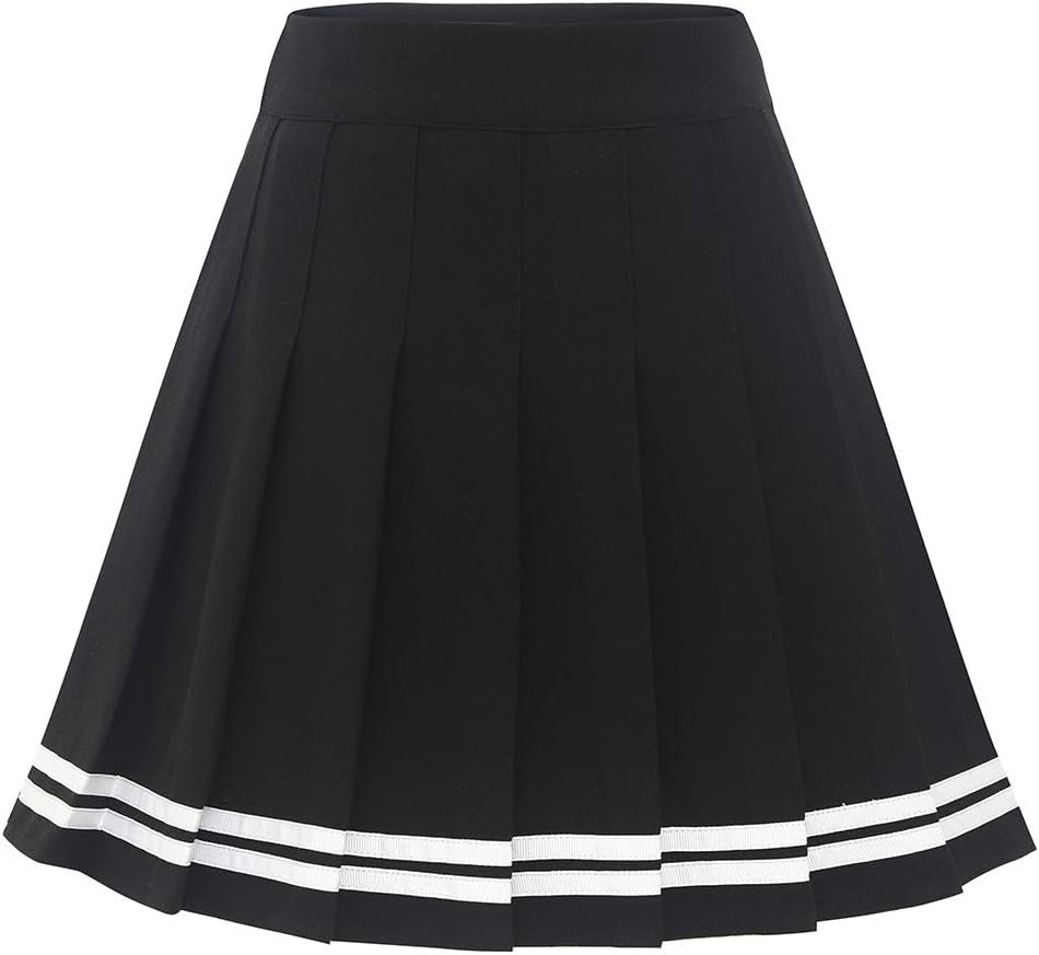 Dressystar women stretch wrinkle skirt schoolgirl solid skater tennis basic mini skirt