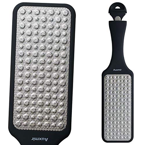 Preisvergleich Produktbild Auxmir Laser-Hornhautraspel inkl. Mini-Hornhautfeile aus Edelstahl, Premium Hornhautentferner mit Rutschfestem Griff, Fußfeile für Pediküre und Fußpflege, Doppelseitig, Rostfrei