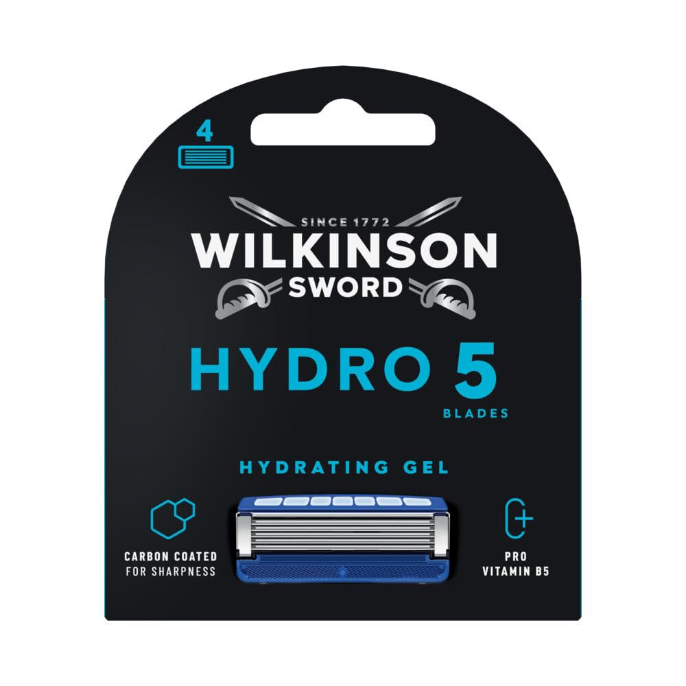 Wilkinson Sword Hydro 5 Razor Blades For Men Carbon Coated Hydrating Gel & Precision Trimmer Pack of 4 Razor Blade Refills