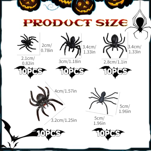 Spinnen,50 Stück Spider Modell,Halloween Deko Spinne,Plastik Spinnen Tisch Klein,Band Dekorationen für Dekorations,Gruselig Halloween-Spinne,Kunststoff