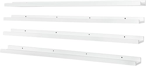 Estantes flotantes largos para pared de 47 pulgadas, estante de madera real con labio, juego de 4, marco de fotos para sala de estar, guardería,