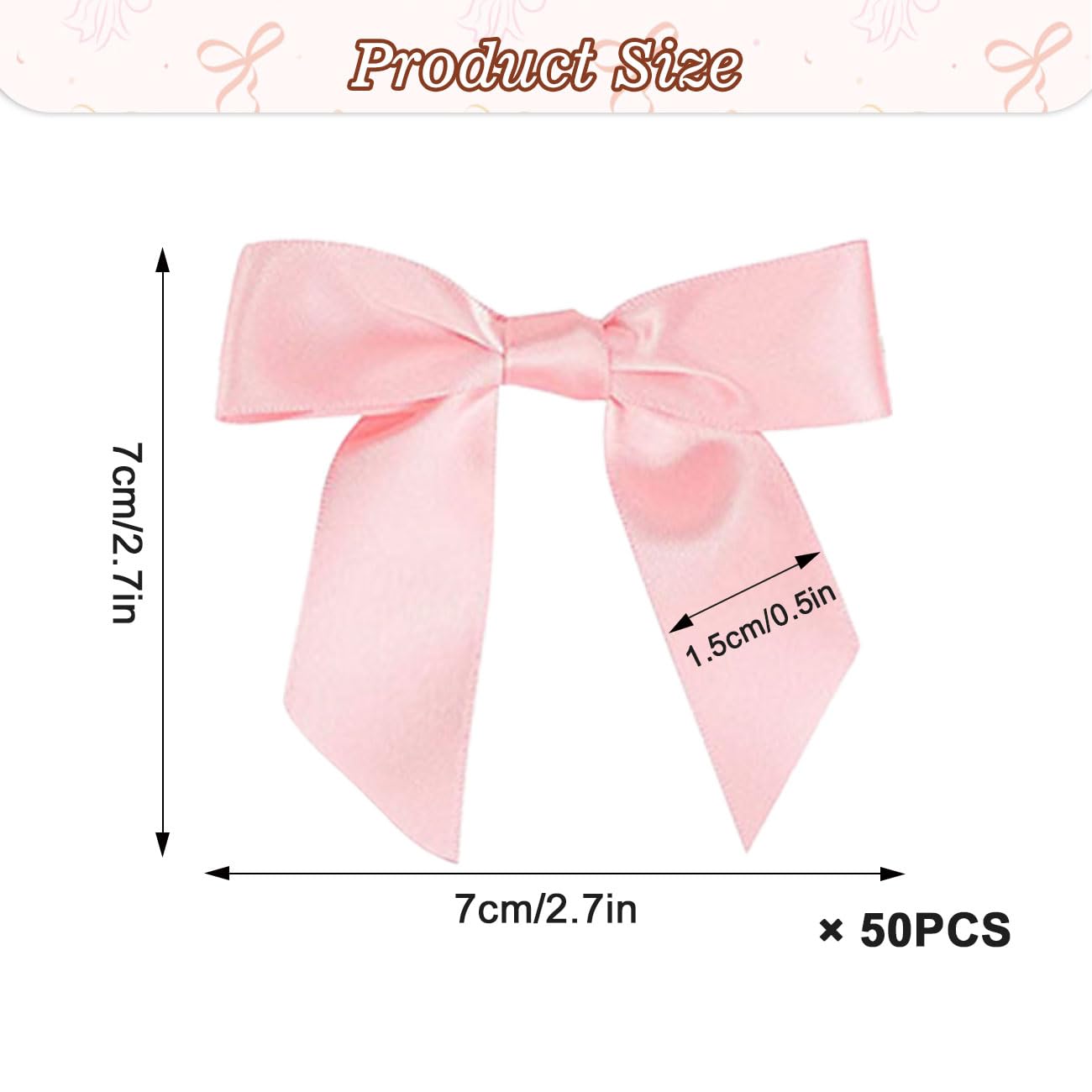 Lazos pequeños de Satén Decorativos para Regalos, 50PCS, Cierre Transparente, Rosa