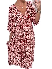 Red Floral 3/4 Sleeve Dress