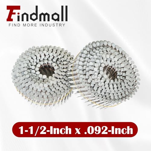 Image of findmall 1-1 /2 Inch 3600 Count Siding Nails 15-Degree Wire Collated Coil Full Round Head Hot-Dipped Galvanized Siding Nails
