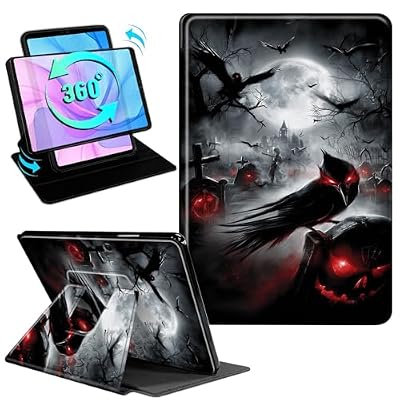 Gmeyutqy Case for Microsoft Surface Pro 11/10/9 13 Inch 2024/2022, 360 Degree Rotating Swivel Stand Flip Shockproof Leather Cover with Auto Sleep/Wake, Halloween Spooky Full Moon