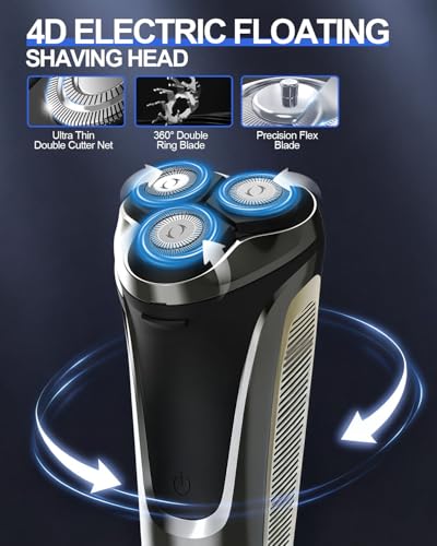Afeitadora Electrica Hombre Impermeable IPX6, 3 Cabezales Flotantes 4D, Pantalla LED, 90 Min Uso, Recargable USB, Bloqueo Seguridad, Recortadora Lateral Emergente con Botón - imagen 3