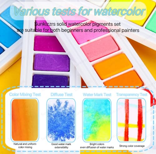 Image of Sunkizzrs Foldable Solid (36-Color) Watercolor Paint Set | Rotatable Fan Solid Watercolor Pigment Set | Portable Gouache Painting | Outdoor Sketching Palette Art Paint with Refillable Water Brush Pen (36)