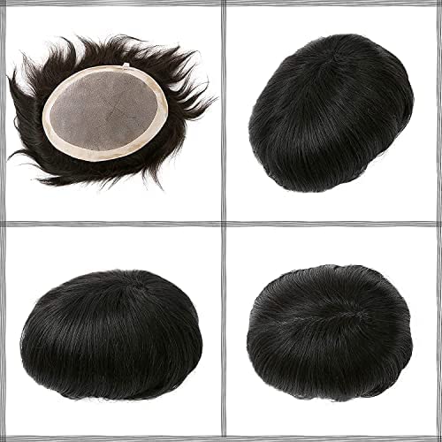 Miniatura 2 de Toupee - Sistema de reemplazo de cabello humano virgen europeo de 5 x 7 pulgadas, postizo para hombre, con poliuretano duradero alrededor de
